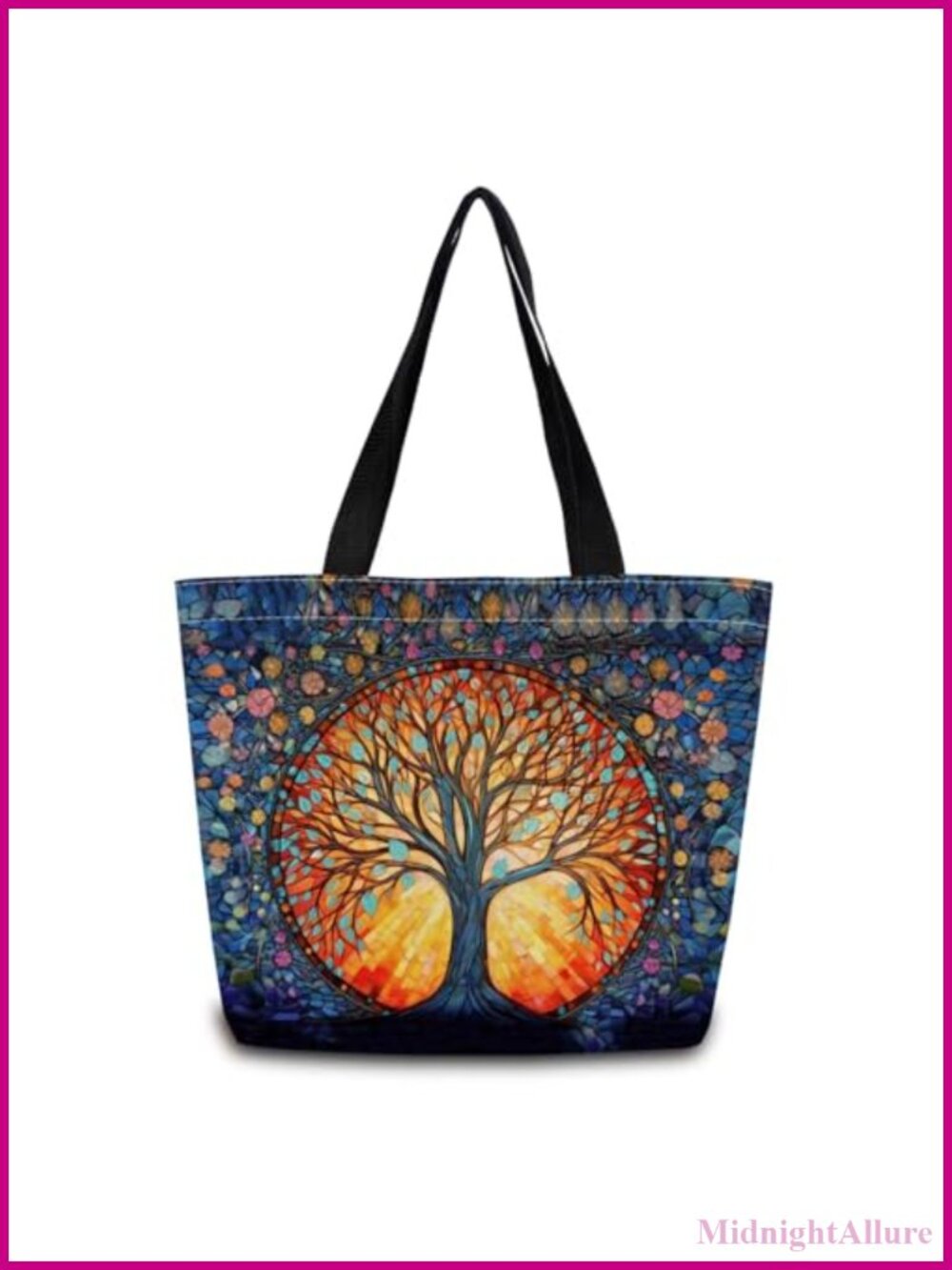Stained Glass World Tree Reusable Polyester Tote Bag
